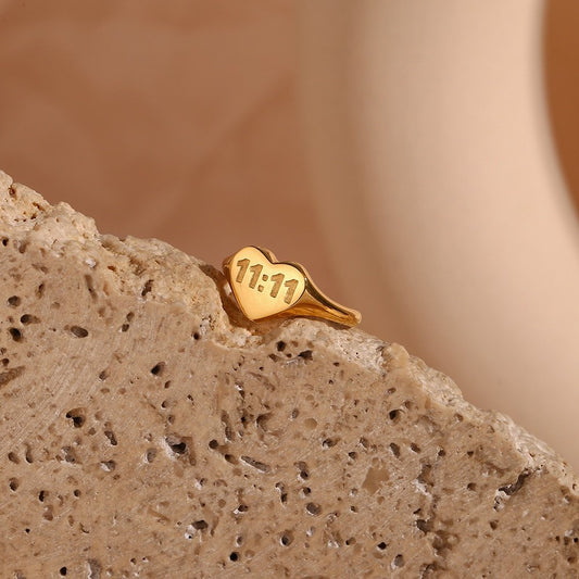 11:11 Gold Heart Ring