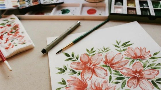 Floral watercolor painting in progress.