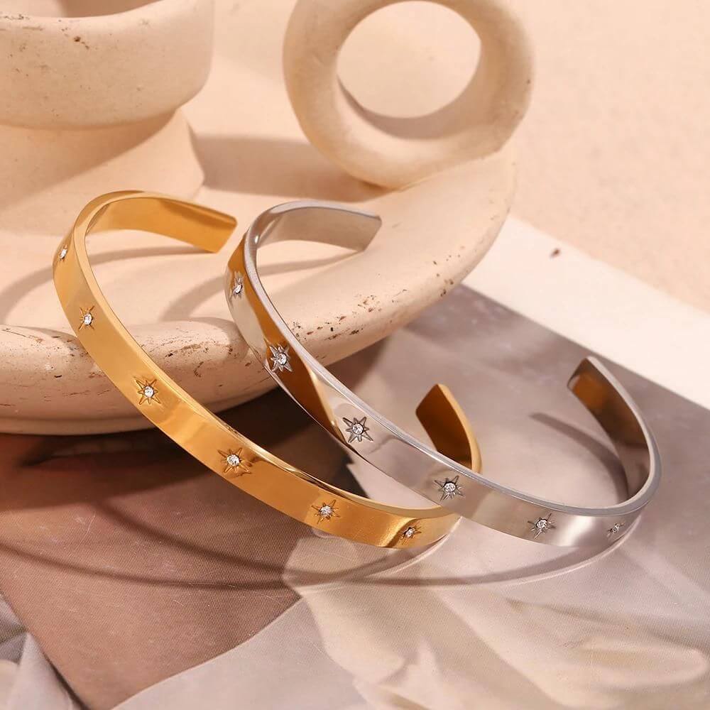 Full view of the Star CZ Cuff Bracelet.