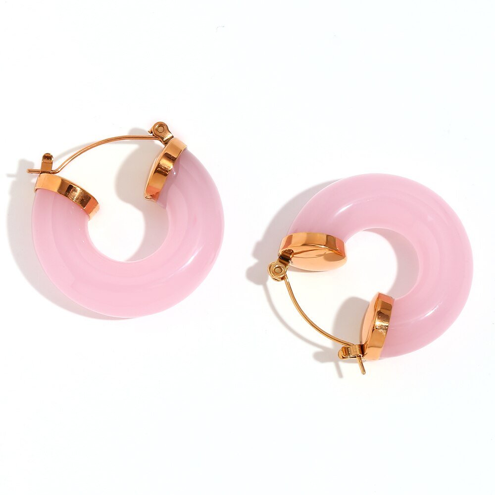 Rose Quartz Chunky Acrylic Hoops.