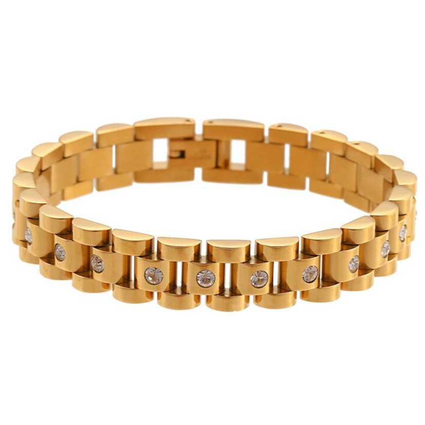 Clear CZ Watchband Gold Bracelet.