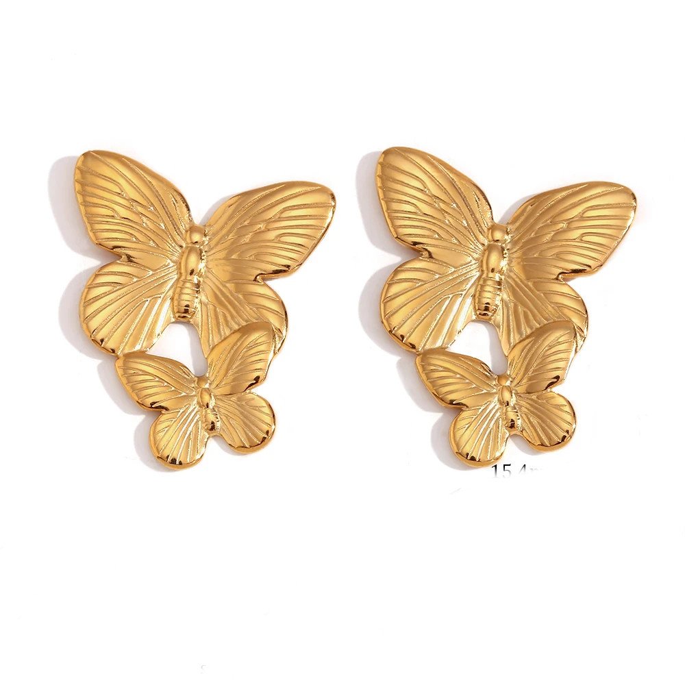 Large Gold Butterfly Earrings.