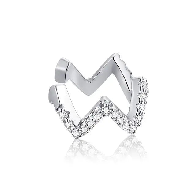 Silver Micro CZ Pave Wave Ear Cuff.