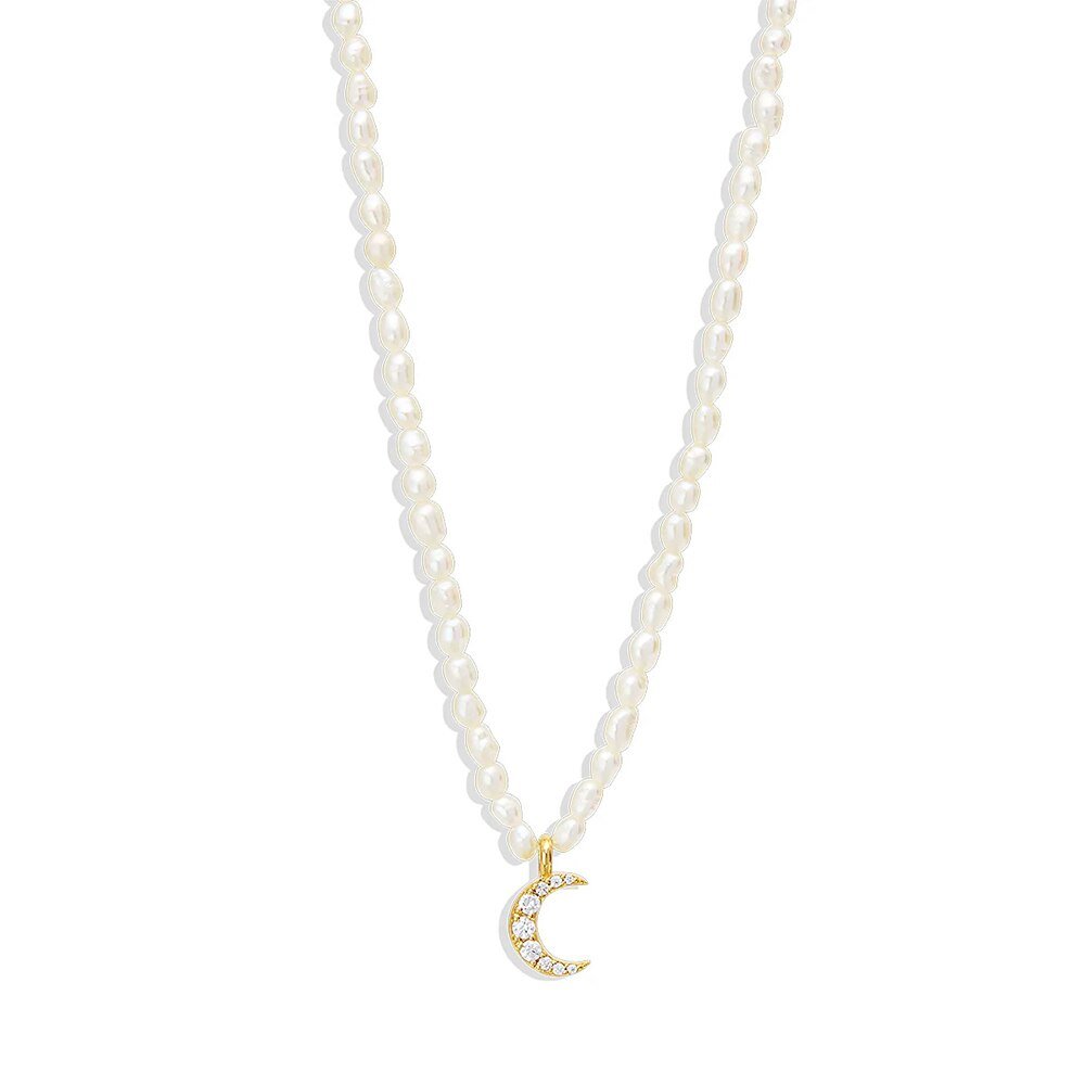 Moon Pearl Charm Gold Necklace