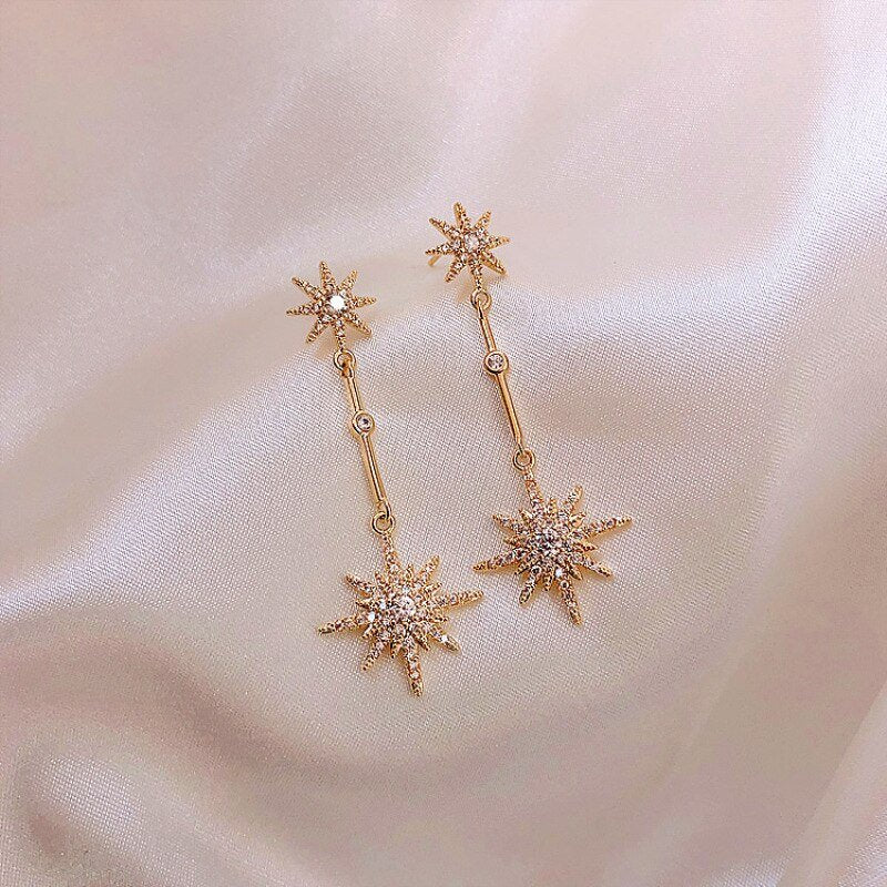 Sparkling Star Gold Dangle Earrings.