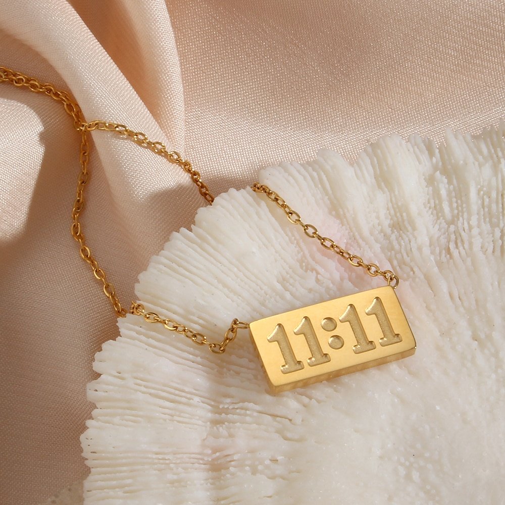 Closeup of the 11:11 Bar Necklace.