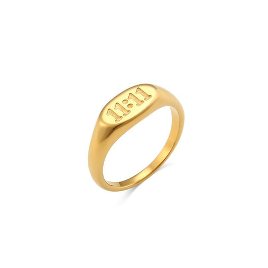 Gold 11:11 Signet Ring.