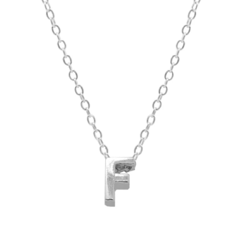 Silver Initial Charm Necklace, Letter F.