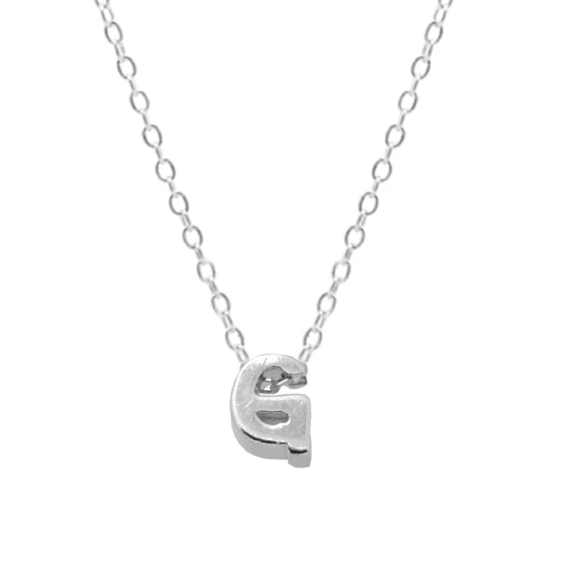 Silver Initial Charm Necklace, Letter G.