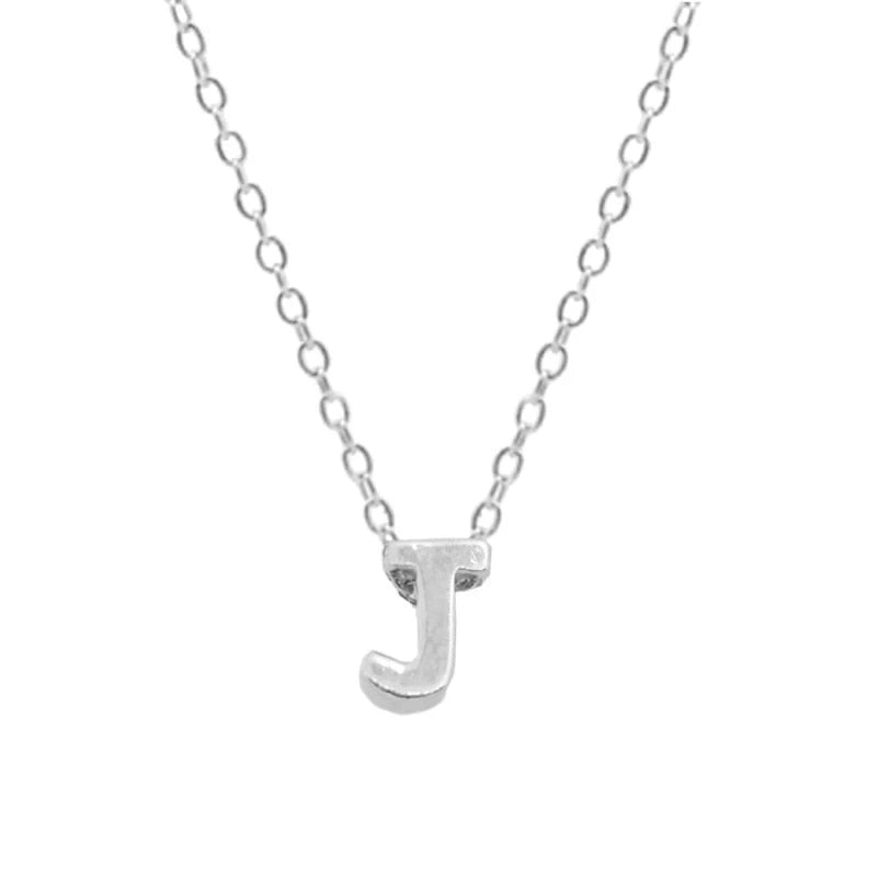 Silver Initial Charm Necklace, Letter J.