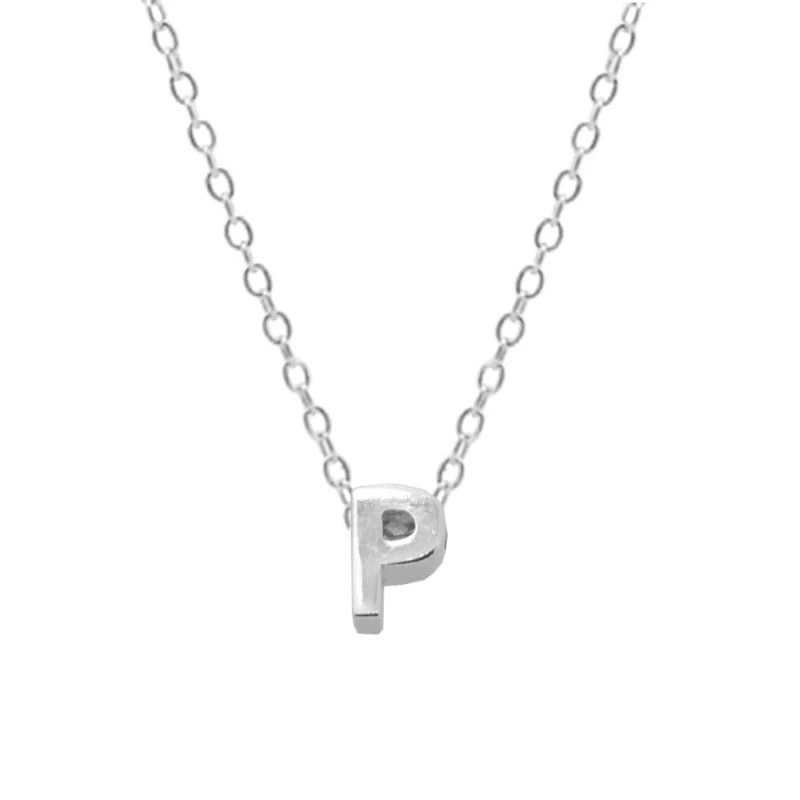 Silver Initial Charm Necklace, Letter P.