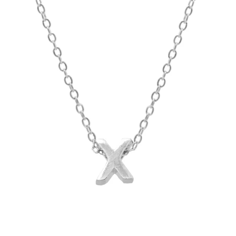 Silver Initial Charm Necklace, Letter X.