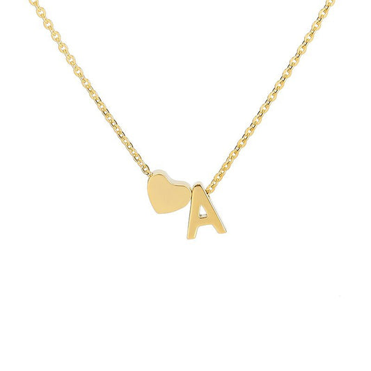 Gold Heart Initial Necklace, letter A.