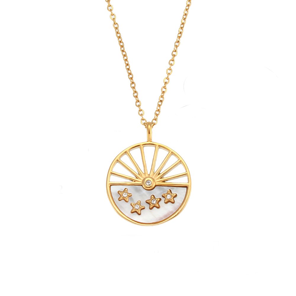 G Engraved Sun Ray Coin Pendant Necklace - Necklaces