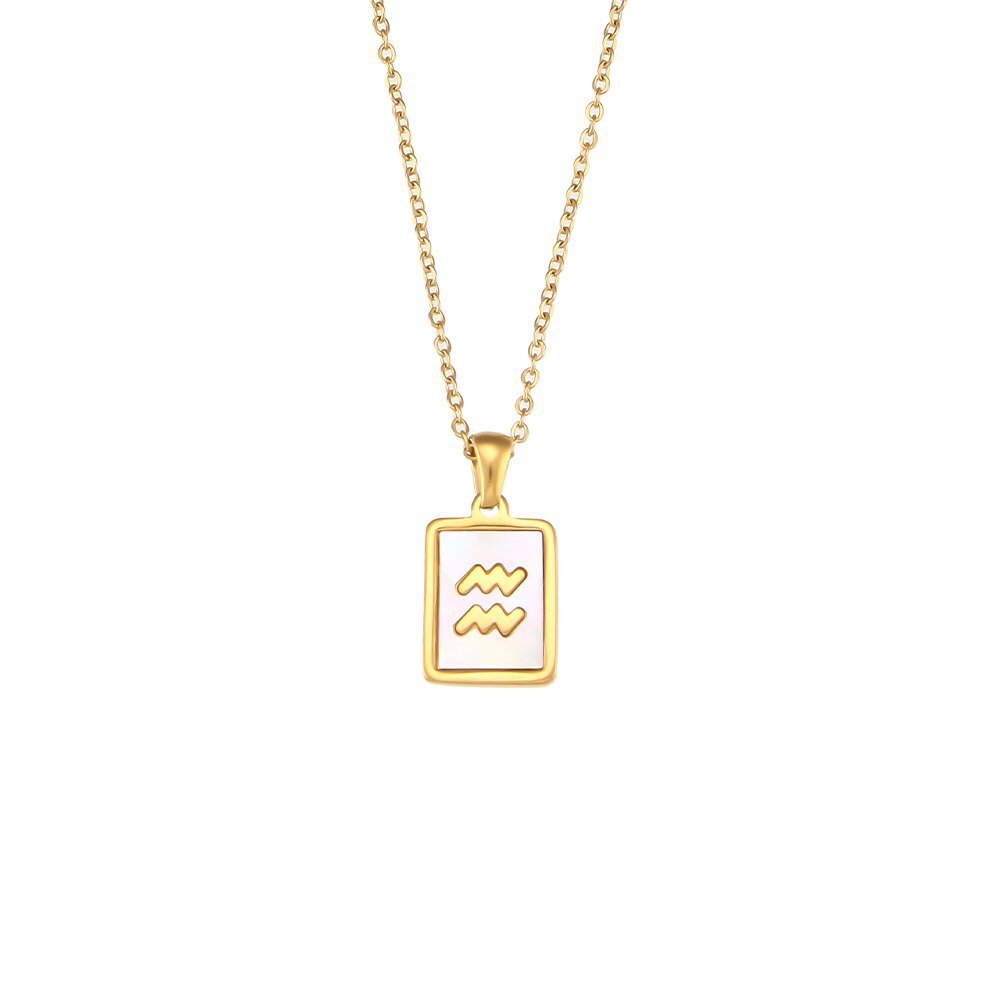 Aquarius Mother of Pearl Zodiac Gold Necklace.