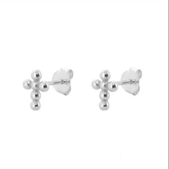 Beaded Cross Studs in silver.