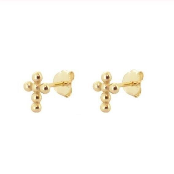 Beaded Cross Studs in gold.