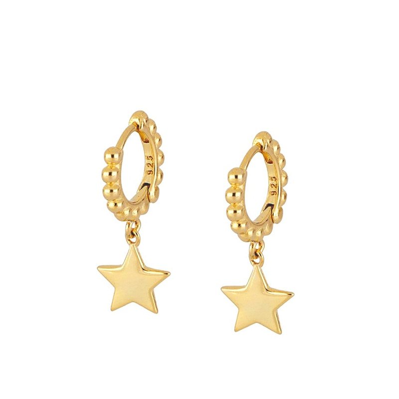 Tiny beaded gold hoops with small star charms.