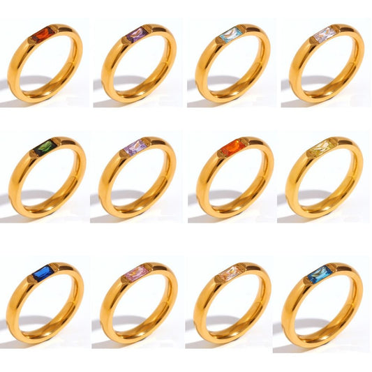 Tweleve Birthstone CZ Gold Ring Bands.