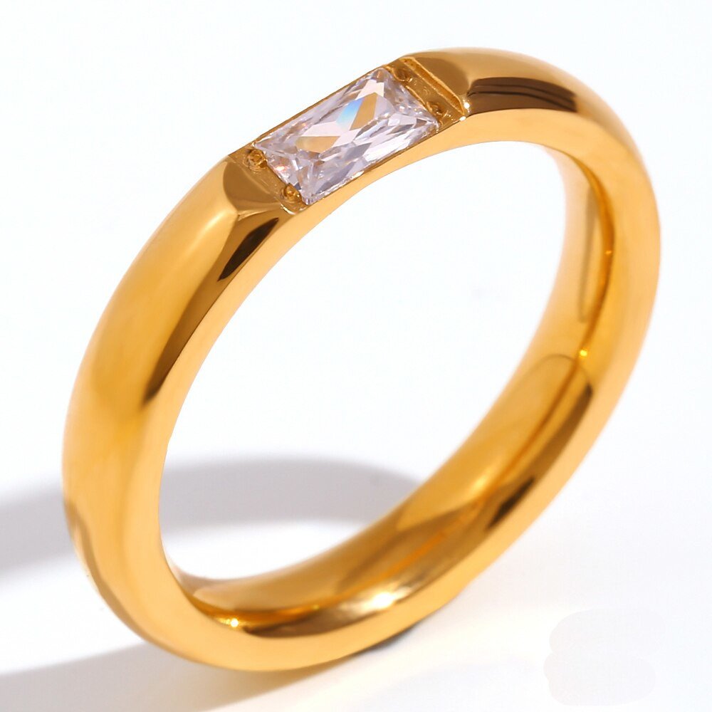 April Birthstone CZ Gold Ring Band.