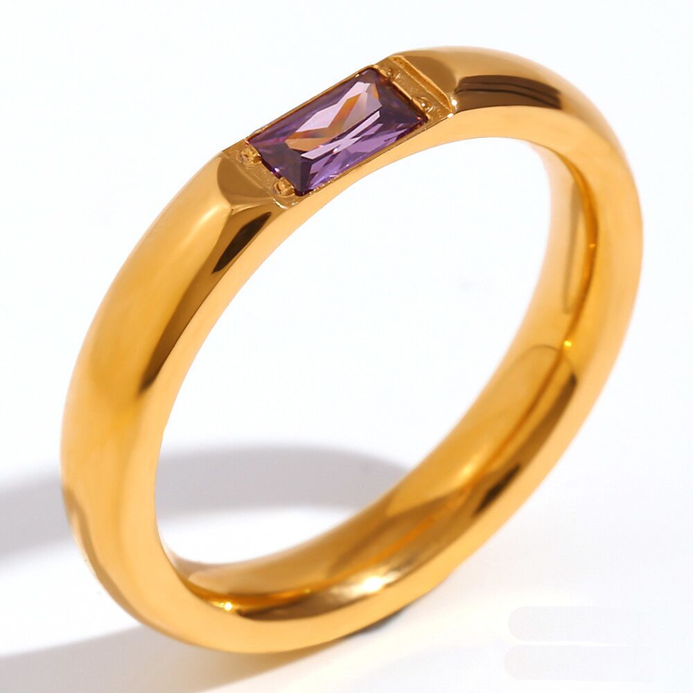 February Birthstone CZ Gold Ring Band.