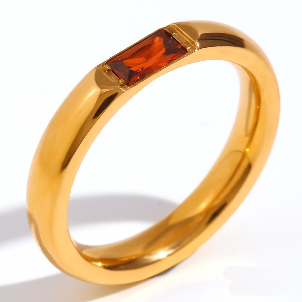 January Birthstone CZ Gold Ring Band.