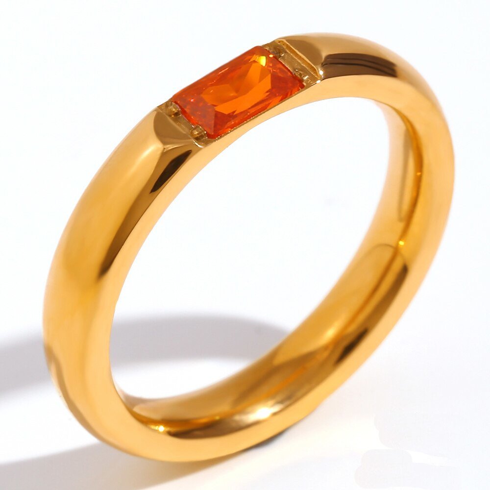 July Birthstone CZ Gold Ring Band.