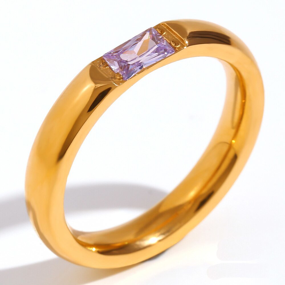 June Birthstone CZ Gold Ring Band.