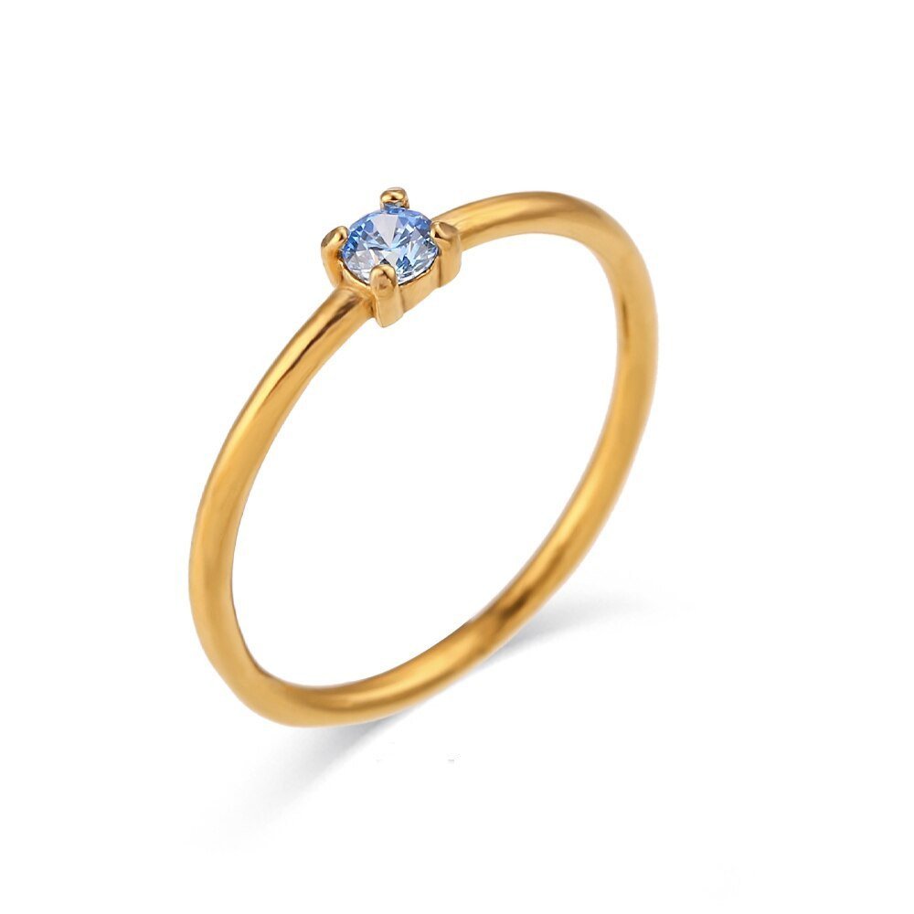 March Birthstone CZ Gold Stacking Ring.