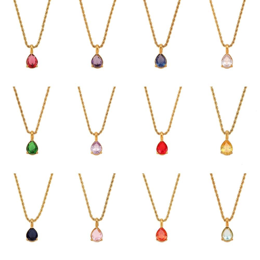 Tweleve Birthstone CZ Teardrop Gold Necklaces.