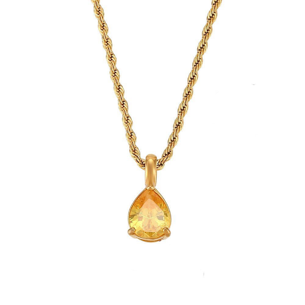 August Birthstone CZ Teardrop Gold Necklace.