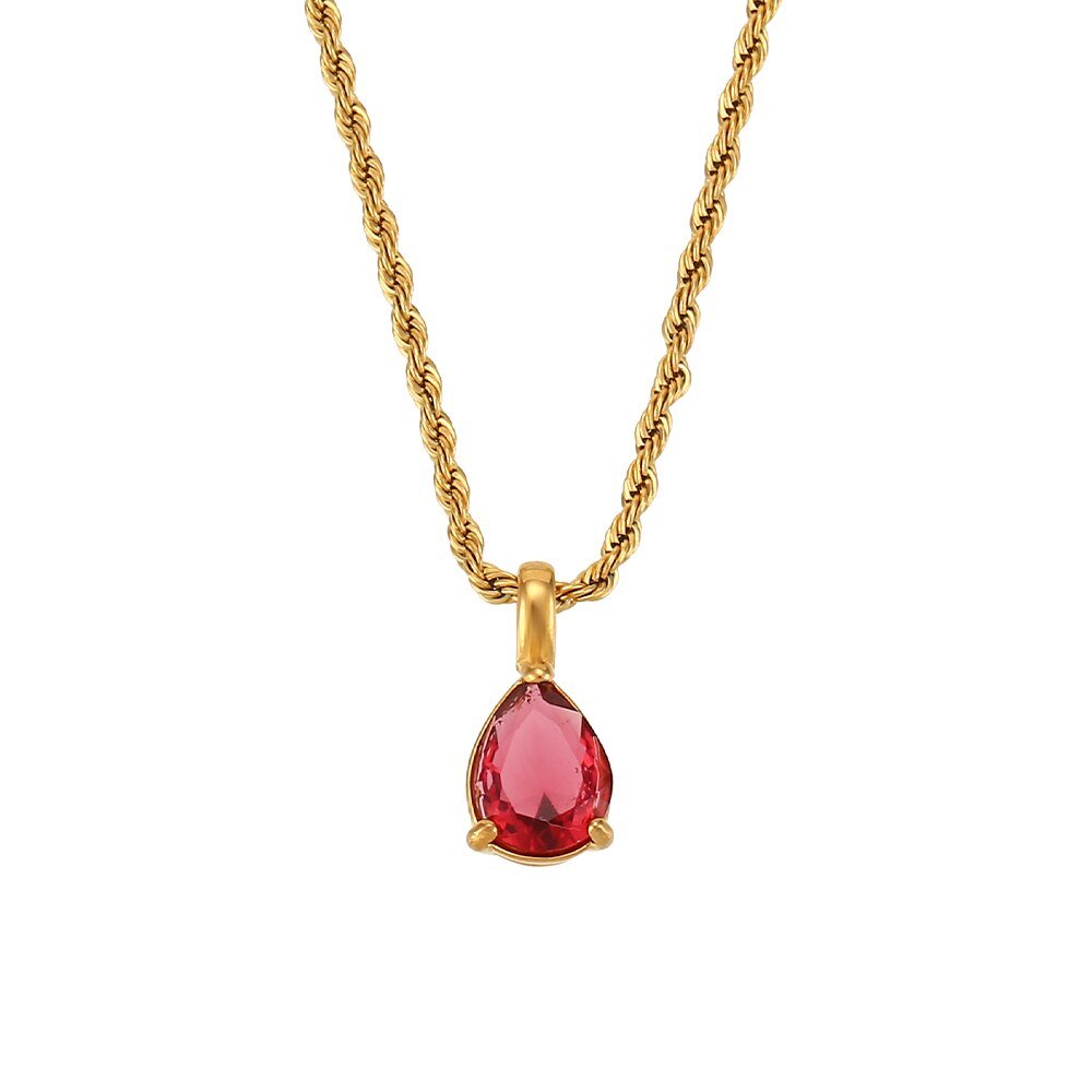 January Birthstone CZ Teardrop Gold Necklace.