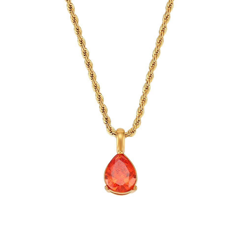 November Birthstone CZ Teardrop Gold Necklace.