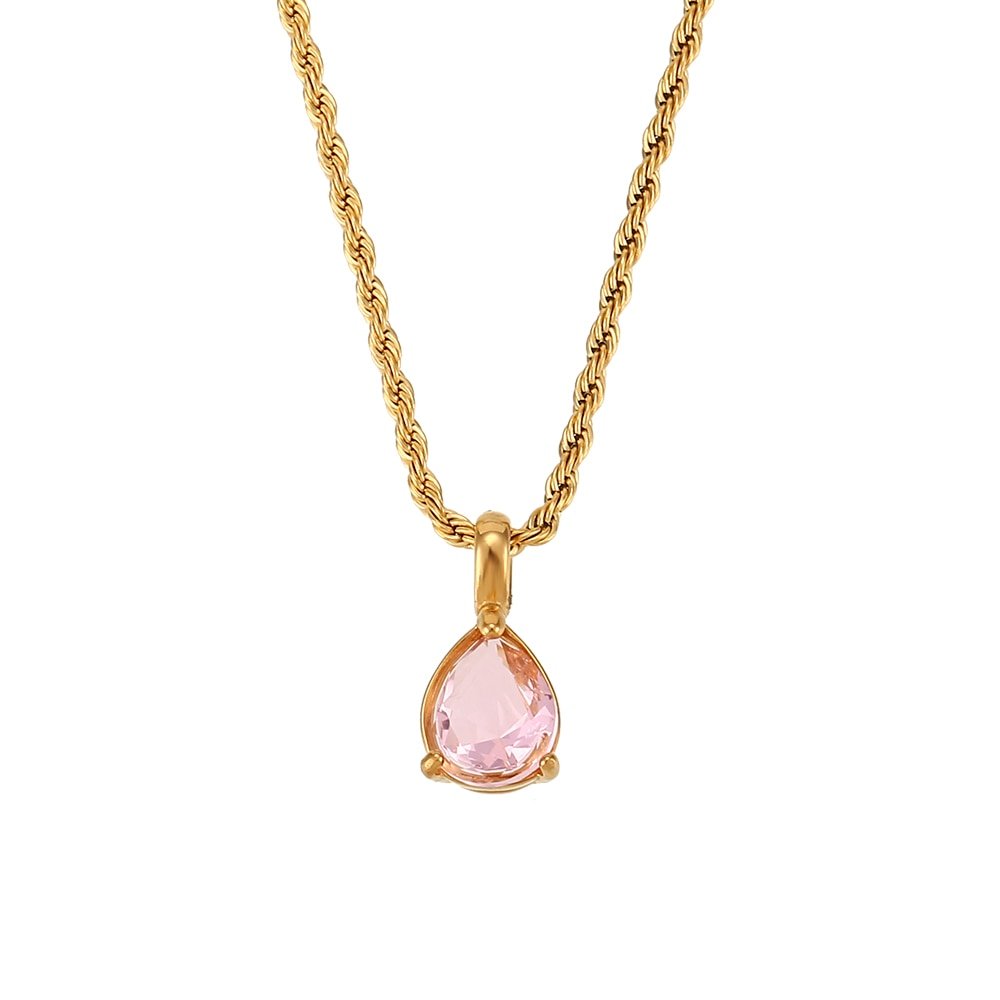 October Birthstone CZ Teardrop Gold Necklace.