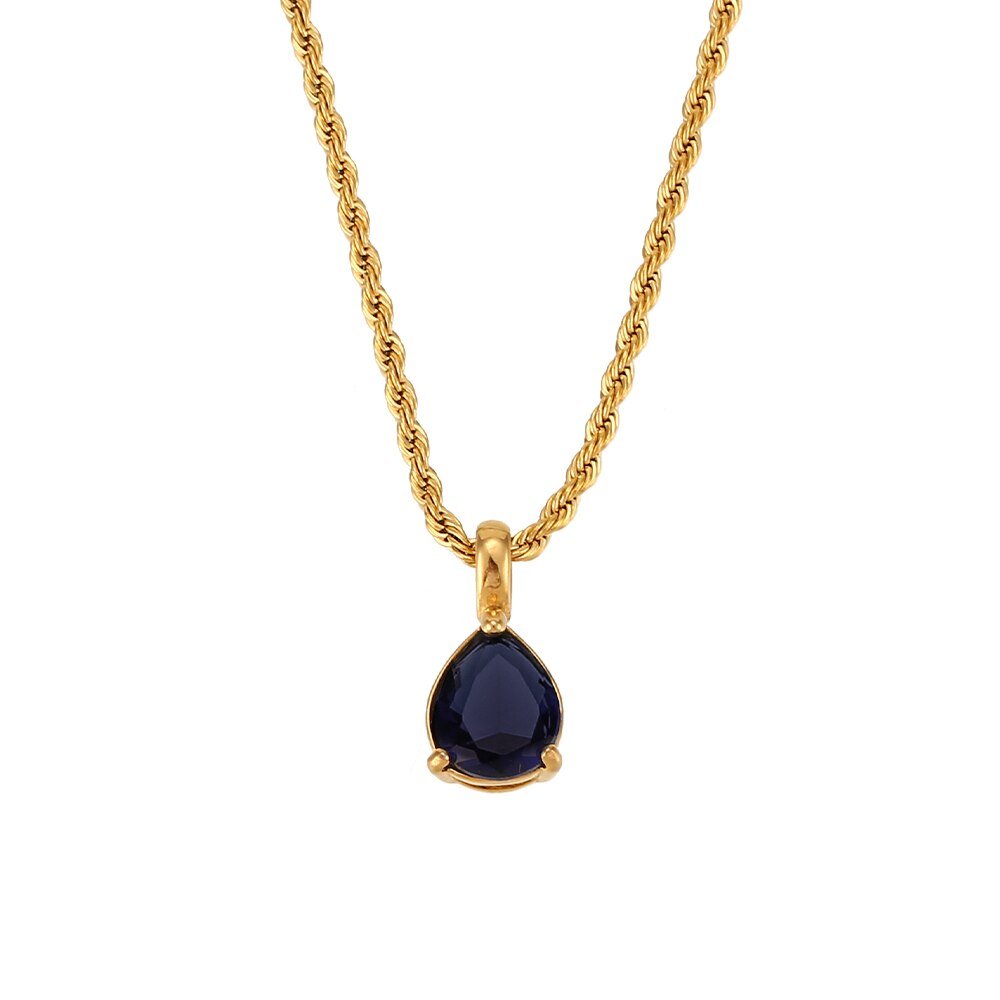 September Birthstone CZ Teardrop Gold Necklace.