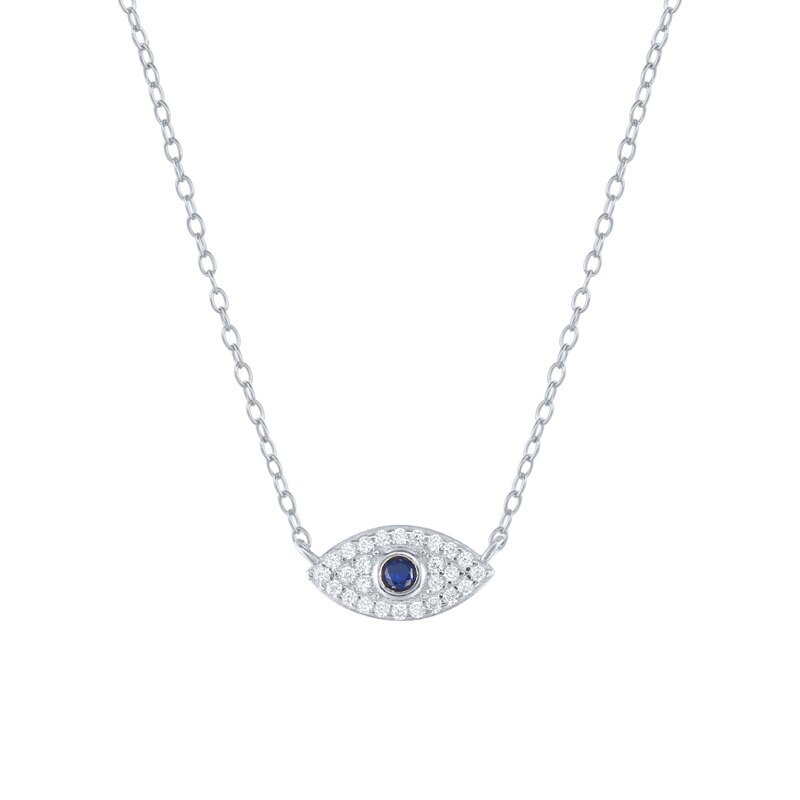 Blue CZ Evil Eye Necklace in silver.