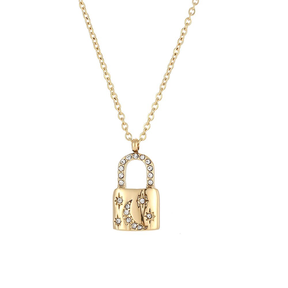 Celestial Moon Padlock Necklace.