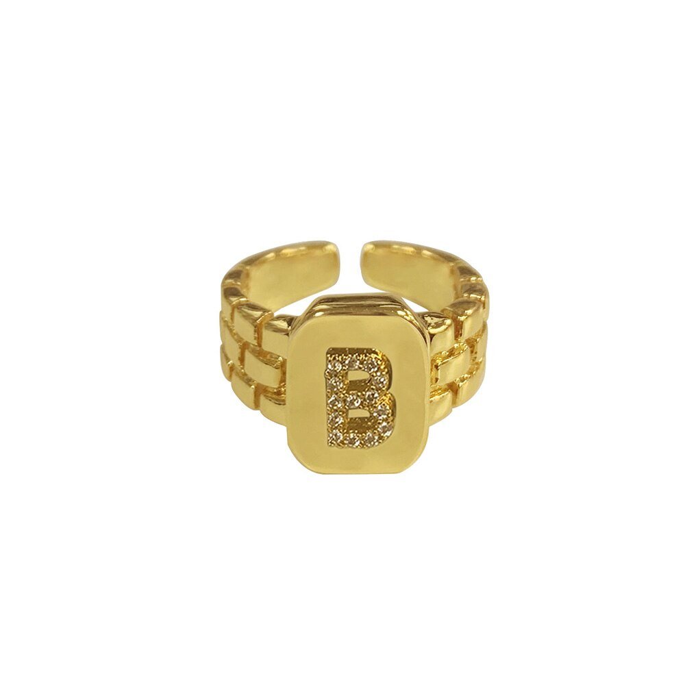 Chunky Gold Initial Ring, letter B.