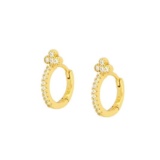 Clear CZ Trinity Huggies in gold.