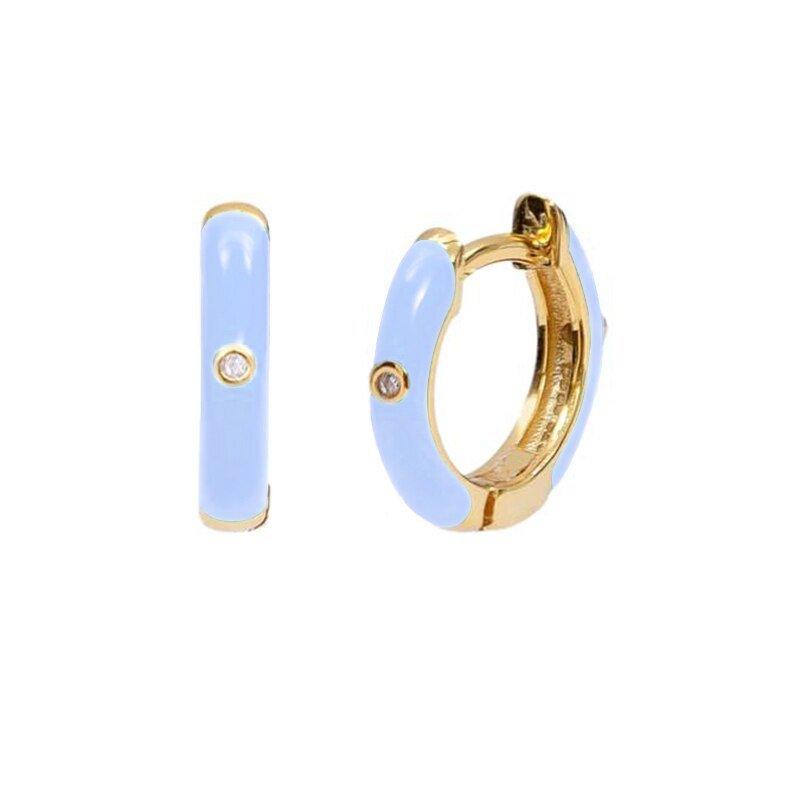 Light blue on gold Coloblock CZ Huggies.