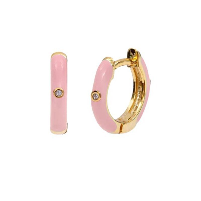 Light pink on gold Coloblock CZ Huggies.