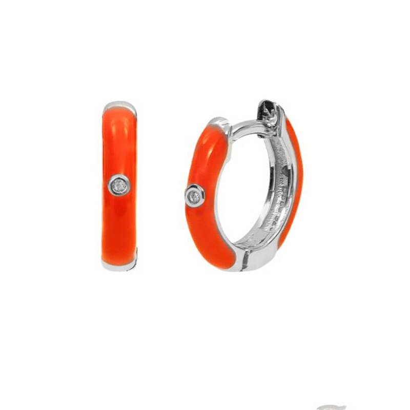 Orange on silver Coloblock CZ Huggies.