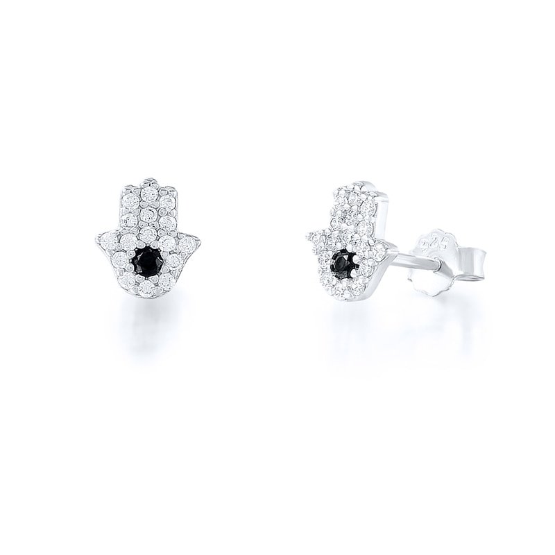 Silver Crystal Hamsa Hand Studs.