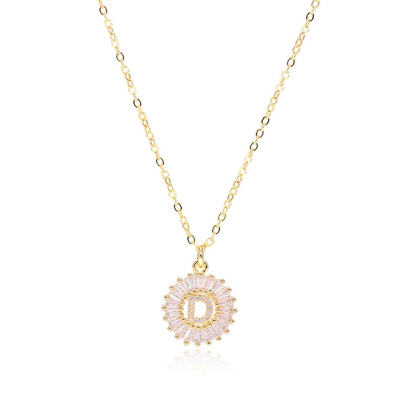 Gold Crystal Monogram Necklace, letter D.