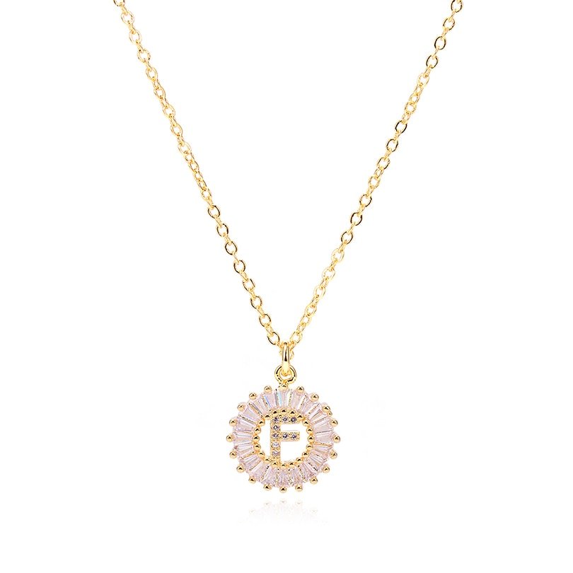 Gold Crystal Monogram Necklace, letter F.