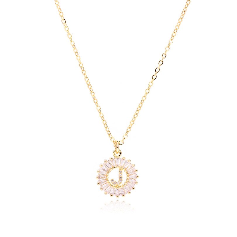 Gold Crystal Monogram Necklace, letter J.