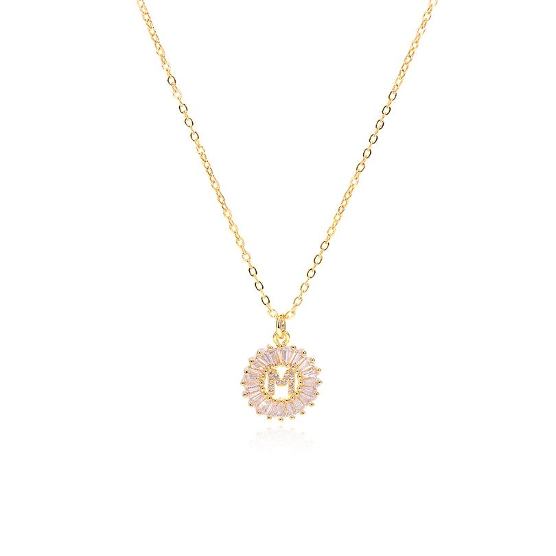 Gold Crystal Monogram Necklace, letter M.