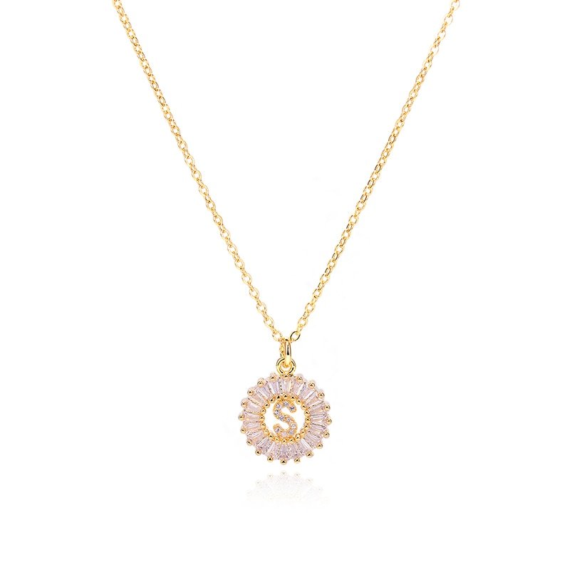 Gold Crystal Monogram Necklace, letter S.