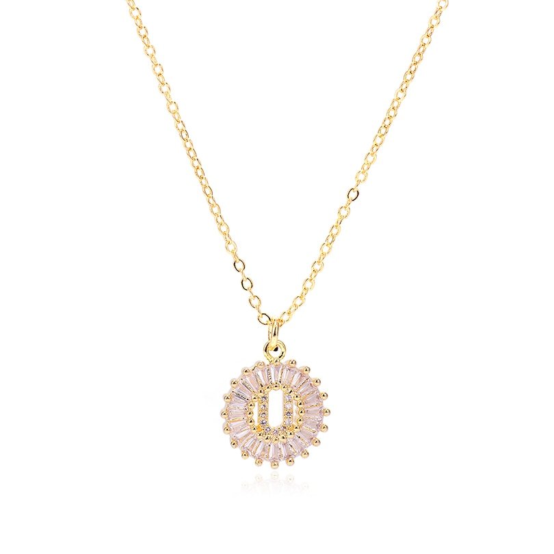 Gold Crystal Monogram Necklace, letter U.