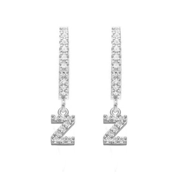 Silver CZ Pave Initial Huggies, letter Z.